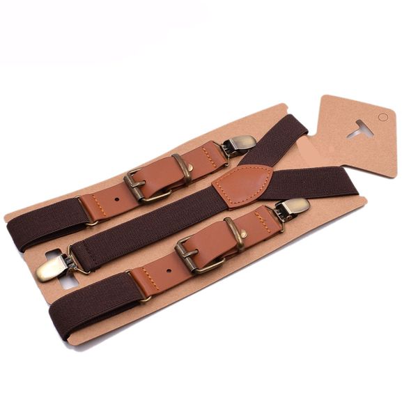 

2019 new monochrome fashion three clip children's strap clip boys and girls sling straps 2.5 spell leather children fashion, Black;white