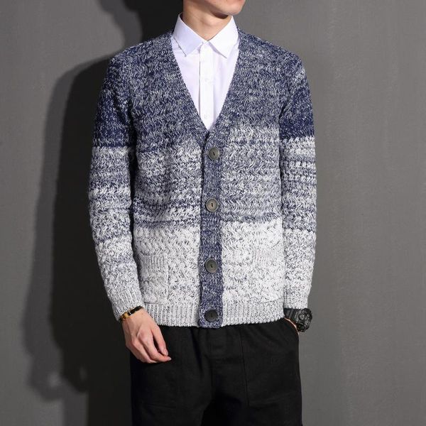 

yasuguoji new fashion fashion contrast color v-neck mens sweaters 2019 men winter sweater single breasted mens sweater cardigan, White;black