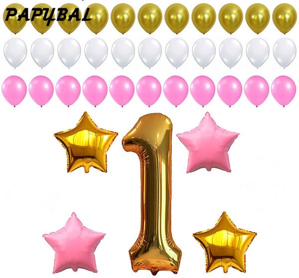 1st Birthday Decoration Pink White Gold Balloons For 1st Baby Girl