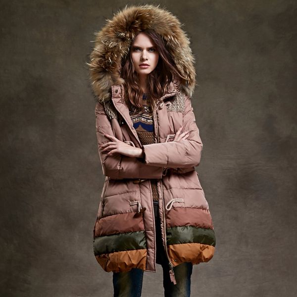 

women duck down jacket winter long parka female warm outerwear hooded windbreaker detachable fur collar raincoat, Black