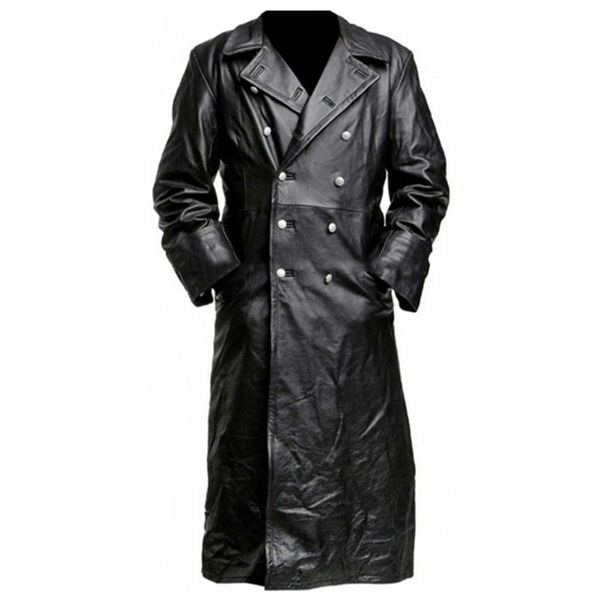 ABOORUN Giacca da uomo lunga in pelle Trench coat Autunno Inverno Giacca in pelle PU vintage 2019 Capispalla casual nera Uomo R2690