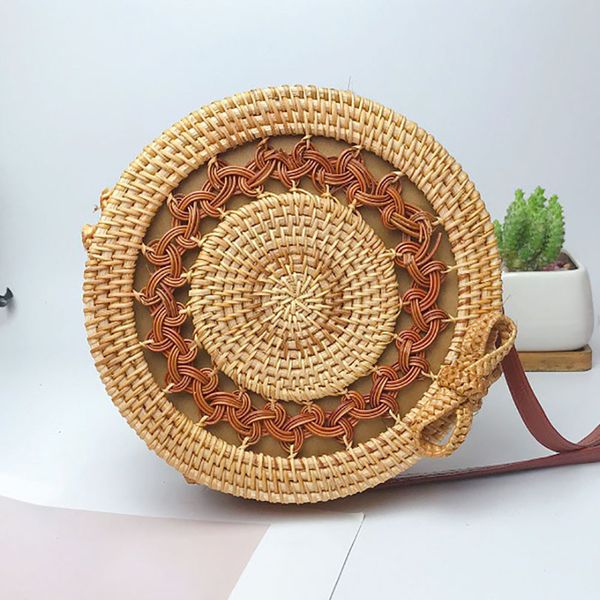 

урожай ручной работы ротанг тканые мешки плеча лямки застежка круглый holiday beach crossbody посланники сумка женщины сумки bolsa # t1g
