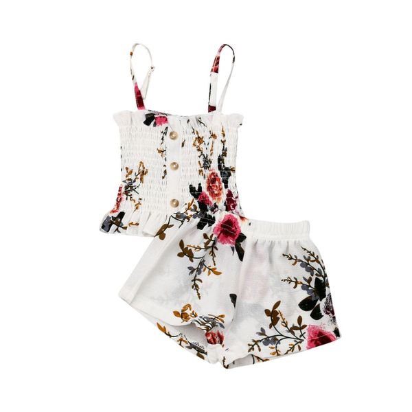 

toddler дети baby girl одежда наборы цветочный принт жилет без рукавов растениеводство топы цветочные шорты 2 шт. наряды sunsuit, White