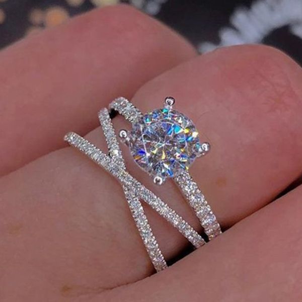 

luxury silver crystal rings for women sliver color wedding engagement rings jewelry dropship bagues pour 2019 sale, Slivery;golden
