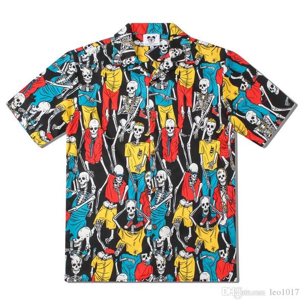 

skulls full printed street shirts men summer short sleeved shirts for men hawaii shirts man top
