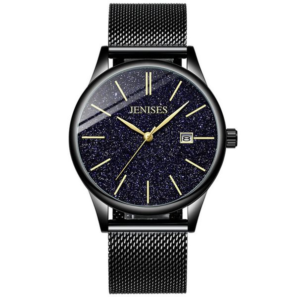 

2019 new men's fashion quartz watch star thin dial mesh woven steel belt waterproof sports business brand man wristwatch, Slivery;brown