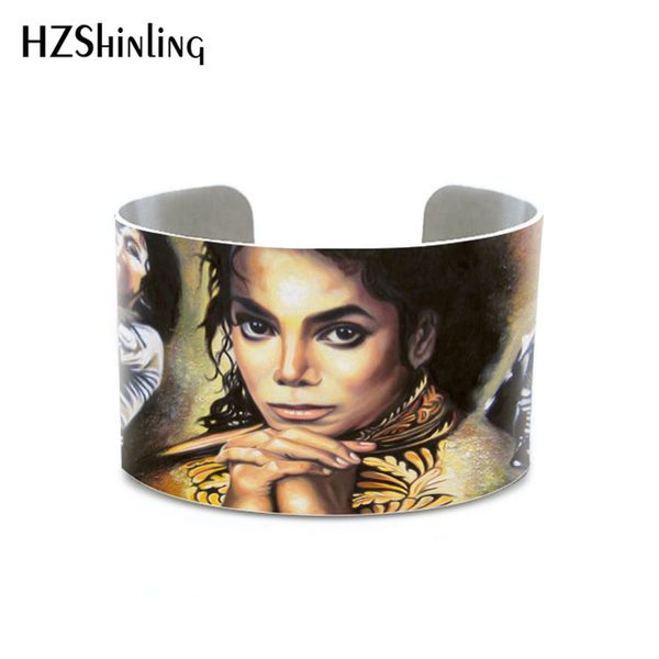 

wholesale elvis presley uv oil painting bracelet marilyn monroe michael jackson abraham lincolne bangle for men femme, Black