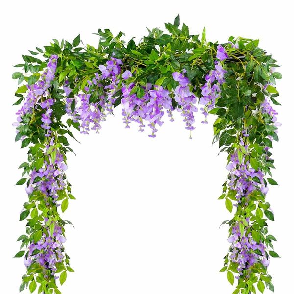 

4шт / серия 6.6ft искусственный цветок вистерия garland vine ротанг висячие свадебный декор венок для outdoor / indoor украшения подарки