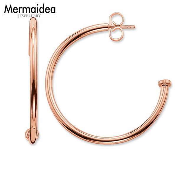 

rose gold color creole hoop earring 2020 new career beads carrier fashion jewelry geometric 925 sterling silver gift for women, Golden
