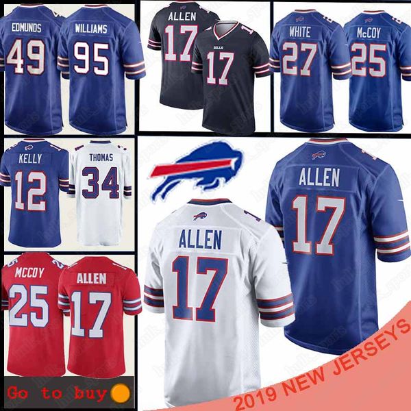 

17 josh allen buffalo jersey12 jim kelly 49 tremaine edmunds 25 lesean mccoy 95 kyle williams 25 lesean mccoy american football jerseys, Black;red