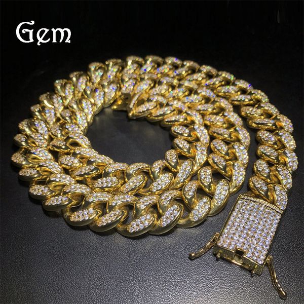 

cuban link chains full diamond hip hop bling chains necklaces men women jewelry iced out chains necklace gold silver gift