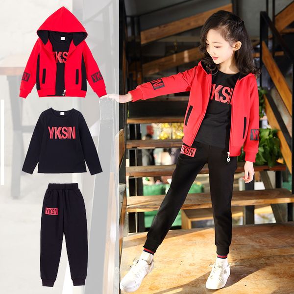

children's clothing girls fall casual set in the big kids fashion foreign gas sports three set autumn 12 year old girl clothes, White
