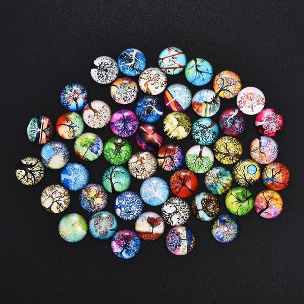 

50pcs tree of life round glass cabochons 12/20/25mm dome flatback for earring bracelet base diy handmade jewelry making finding, Blue;slivery