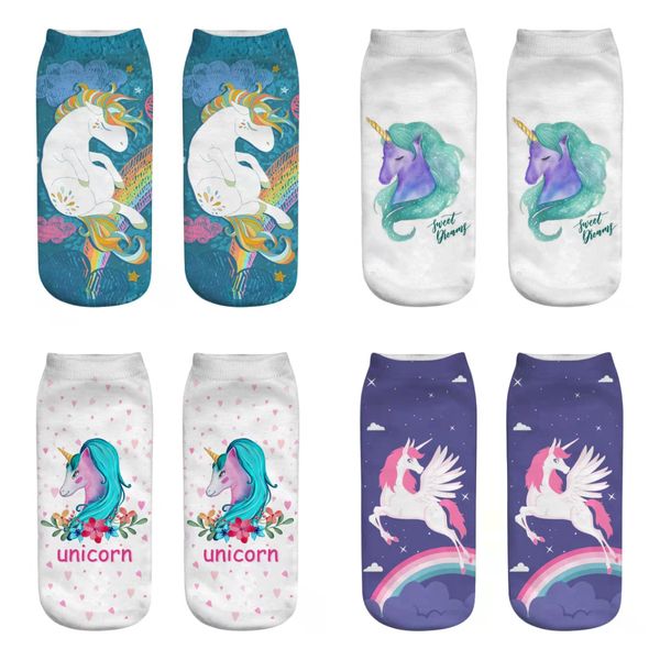 

wholesale 3d print unicorn socks for men women designer cartoon printing unicorns stretch white animal casual slipper socks gift eur 35-44, Black;white
