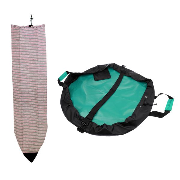 

1 set of 6ft surfboard striped sock cover + surfing wetsuits changing mat/waterproof dry bag, Black