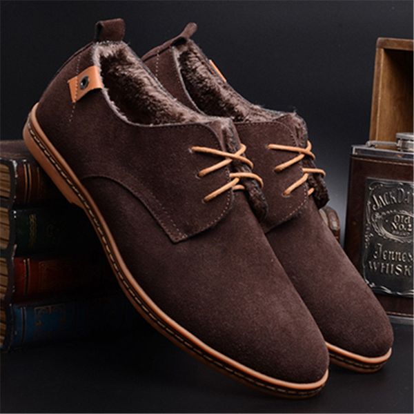 

merkmak new leather men suede shoes men's winter warm shoes casual footwear moccasin mens loafers formal flat, Black