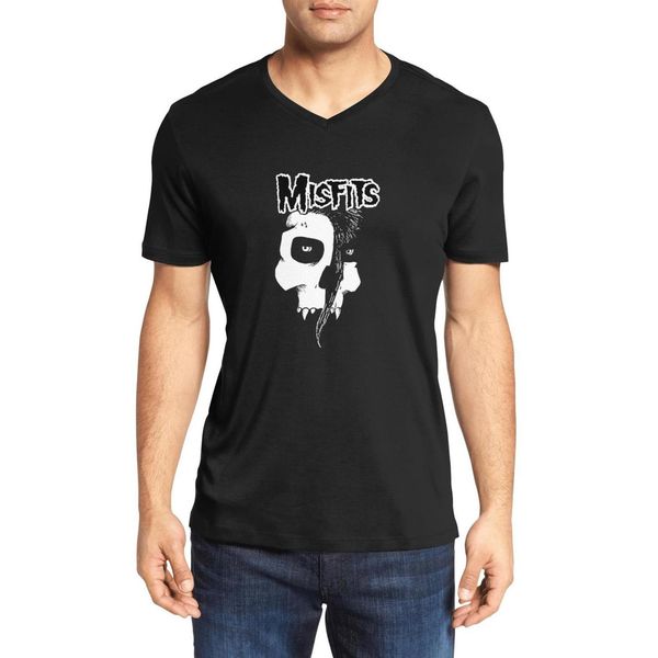 

men's skull ghost misfits punk gothic fashion v-neck t-shirt printing personality cotton shirt short sleeve the fiend club logo pop art, White;black