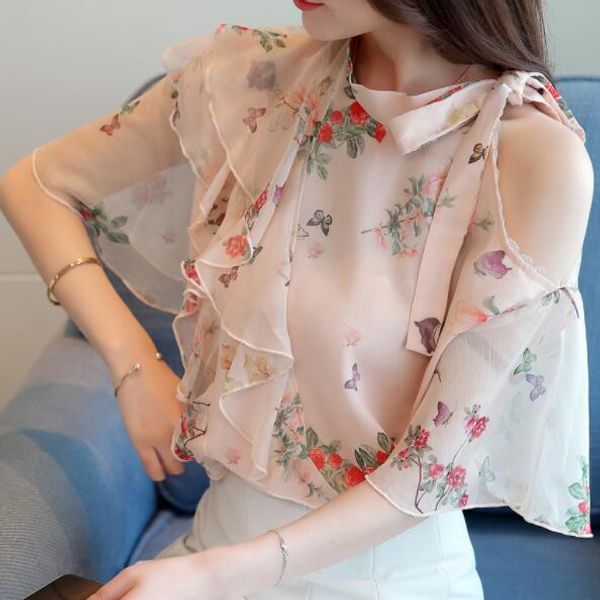 

women summer and blouses print pink chiffon blouse shirt women shirts womens clothing blusas femininas dv854, White
