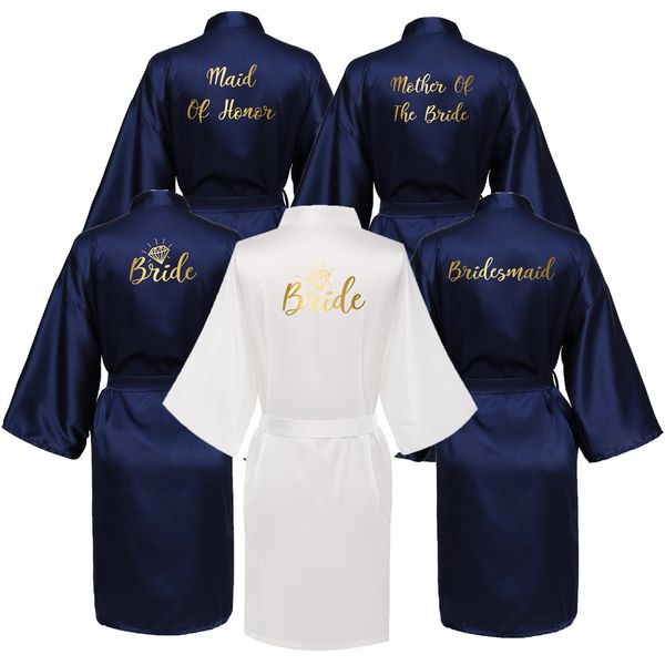 

owiter women navy gold satin silk bridal wedding robe mother sister of the bride dressing gown maid of honor bridesmaid robes, Black;red