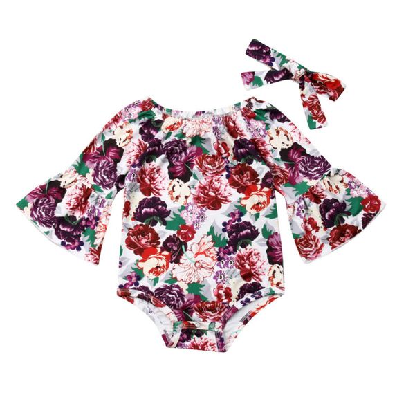 

baby girls newborn kids clothes flared sleeve cotton floral romper bodysuit jumpsuit headband summer outfits set
