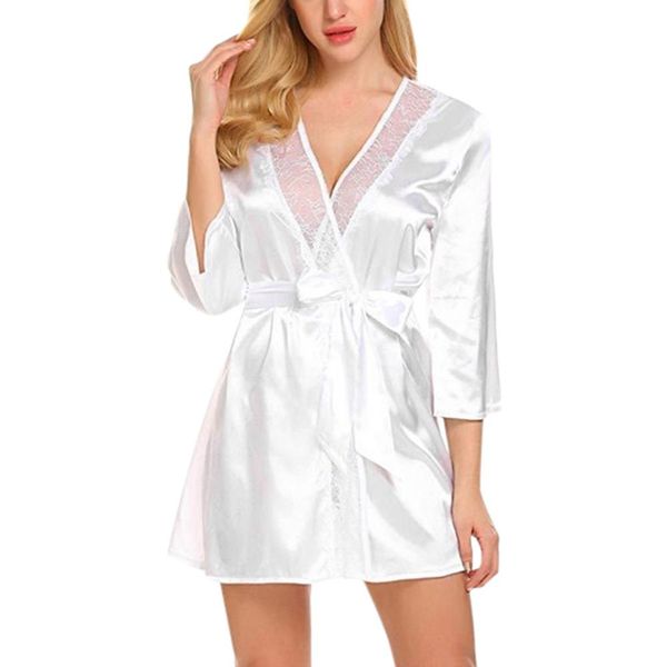 

new robe feminino fashion women's autumn casual solid nine-minute sleeve lace splicing sleepwear camisola de feminino, Black;red