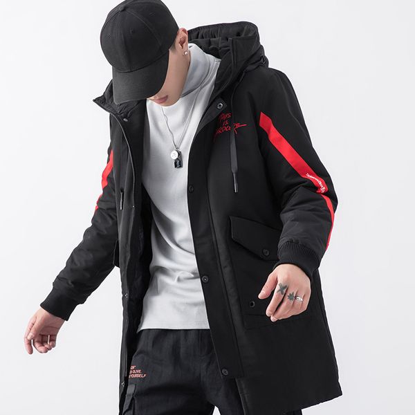 

yushu 2019 new men padded long parka winter hooded jacket windproof warm trench men overcoats thick warm parkas, Tan;black