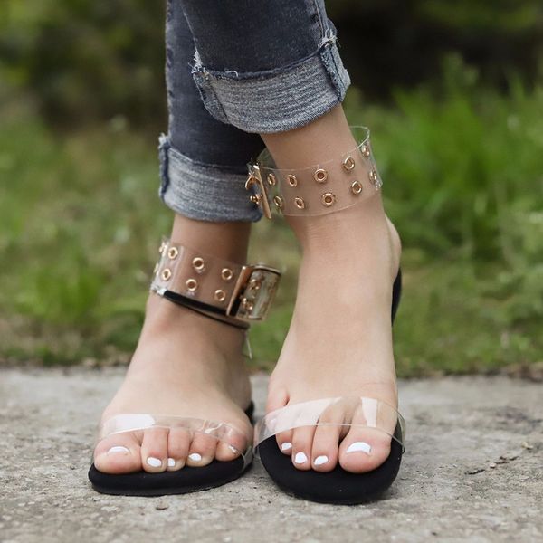 

sandals women sandals transparent flats shoes large size female clear jelly shoes ladies roman beach sandalias mujer, Black