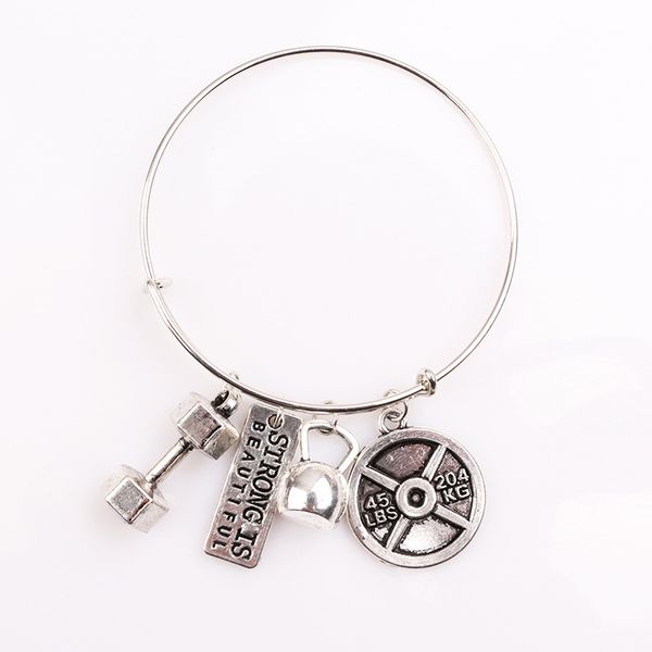 

dumbbell barbell 45lbs dumbbells letter tag charm adjustable bracelet bangle designer bracelets women men jewelry fitness sport athlete gift, Black