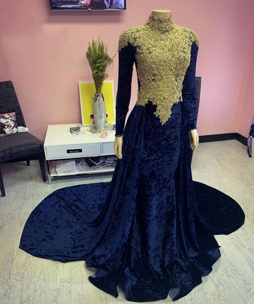 

vestido de festa mermaid prom muslim evening long sleeve dresses, Black