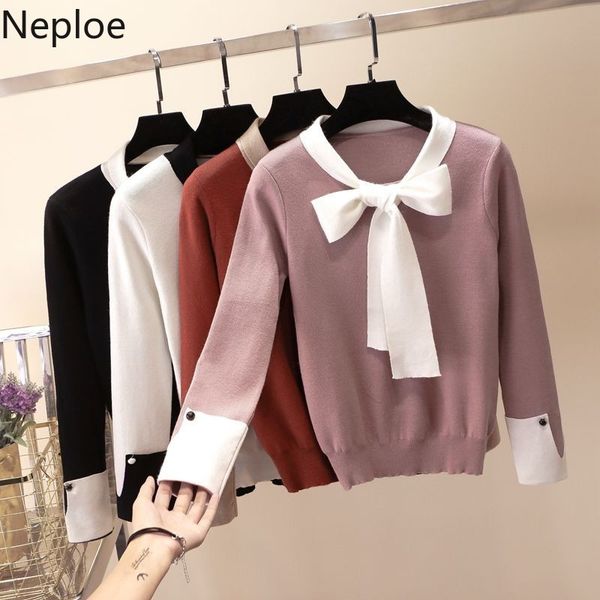 

neploe sweater female 2019 autumn winter clothes slim all-match elastic knit pullover cute women sweaters korean femme jumper, White;black