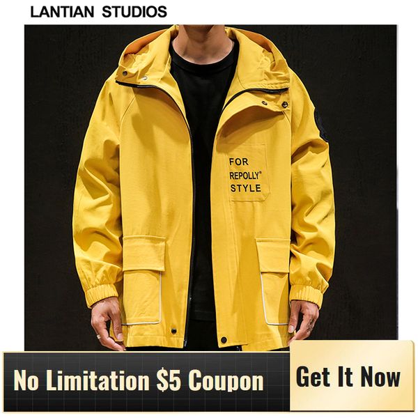 

letter printed yellow black men's fashion jackets 5xl autumn windproof hooded coats hip hop streetwear japanese male jackets, Black;brown