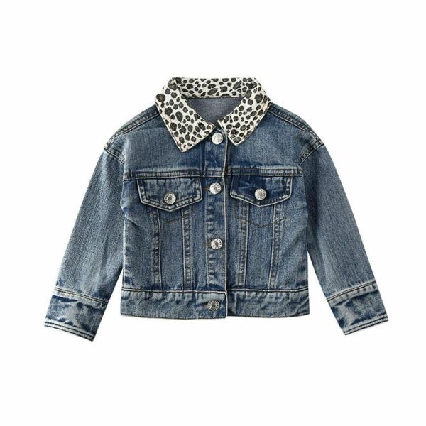 

spring autumn girls denim jacket leopard print long sleeve coat winter fashion toddler kids baby girl outerwear 9m-5y, Blue;gray