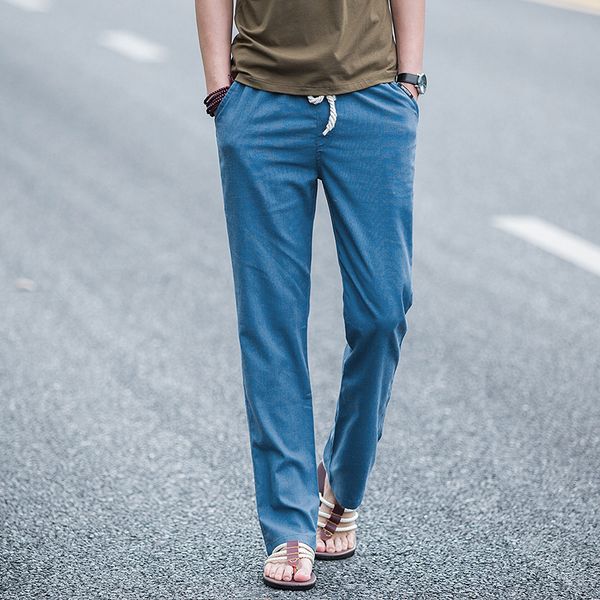

2019 ummer cotton linen casual pants men solid thin breathable joggers sweatpants big size m-5xl straight trousers, Black