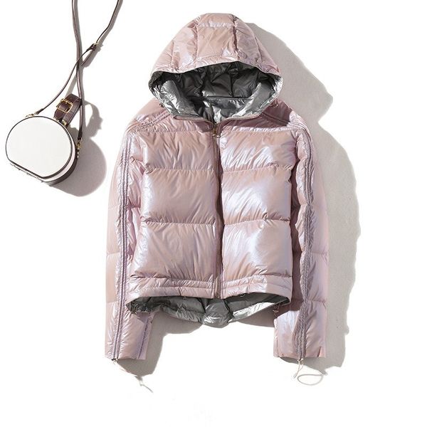 

women streetwear super fire silver shiny oversized winter jacket bread clothing warmth thick down cotton coat, Black