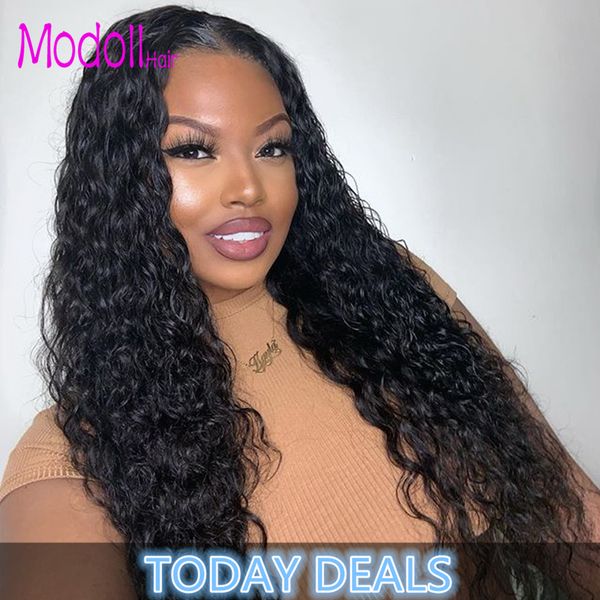 

peruvian deep wave 3/4 bundles human hair with lace closure 4*4 middle part natural color deep wave remy virgin hair, Black;brown