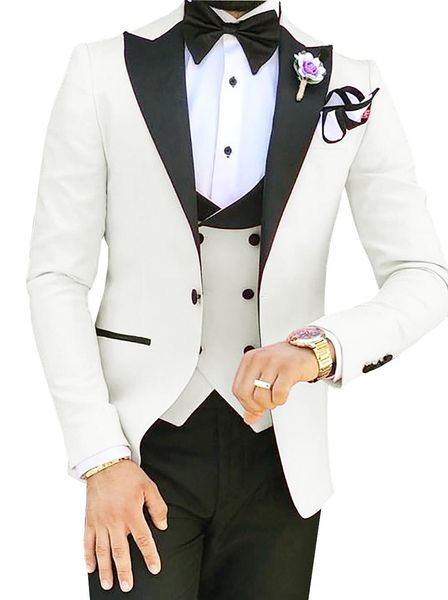 

slim fit white groom tuxedos black peak lapel groomsman wedding 3 piece suit fashion men business prom jacket blazer(jacket+pants+tie+vest, Black;gray
