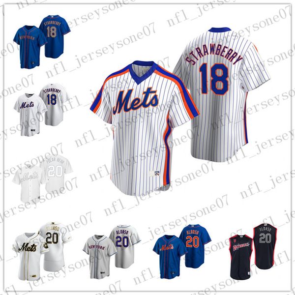 

custom mens women youth new york mets 20 pete alonso 18 darryl strawberry white grey blue authentic weekend 2020 home jersey, Black