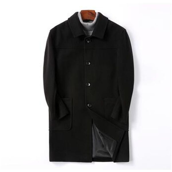 

new men's woolen coats classic long wool jackets mans spring windbreakers wool trench coats men slim fit m-4xl, Black