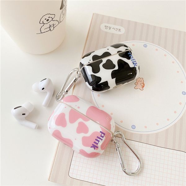

dalmatian milk dog pattern pink black dots bluetooth wireless headset cover for apple airpods pro charging case