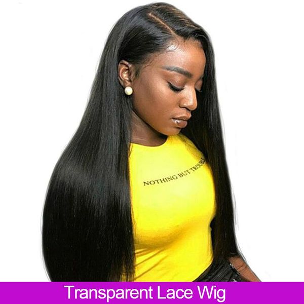 

straight lace front human hair wigs pre plucked hd transparent lace frontal wig 150 density brazilian lace front wig, Black