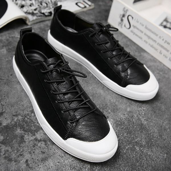 

весенняя мужская модная обувь мужская повседневная обувь тренд твердые мужчины легкие дышащие квартиры шнуровка износостойкий черный белый *, Black