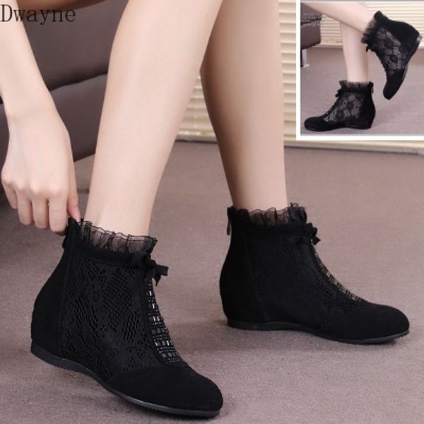 

2020 new in the middle of the increase mesh gauze leather wild riding boots women, Black