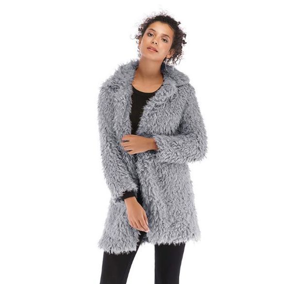 

5 colors available long women winter coats fashion hairy cardigan coat turn down collar womens outwear woman clothes plus size, Black