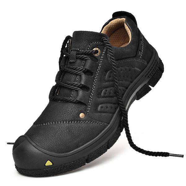 

men genuine leather hiking mountain shoes men leather outdoor sport sneakers black brown trekking boots black mens footwear