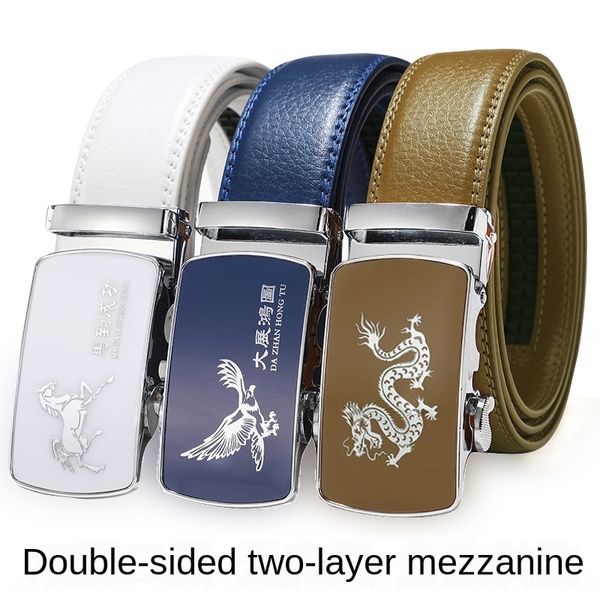 

white leather blue yellow men's and women's casual automatic buckle leather blue belt versatile studio personalized belt, Black;brown