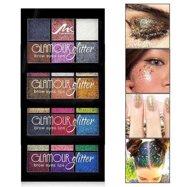 

new 6 colors sequins glitter eyeshadow waterproof shimmer eyeshadow palette brow eyes lips makeup wholesale