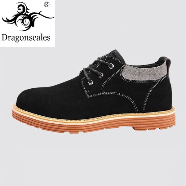 

british style men's casual steel toe cap work safety shoes pig suede leather casual leather boots safety shoes, Black