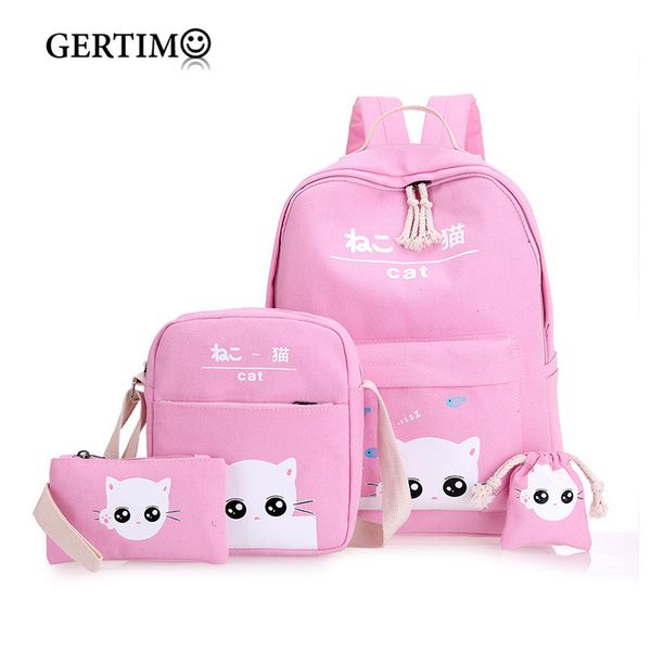 

women canvas 4pcs/set school backpacks college schoolbag fashion plecak for teenager girl and boys rucksack moclila shoulder bag