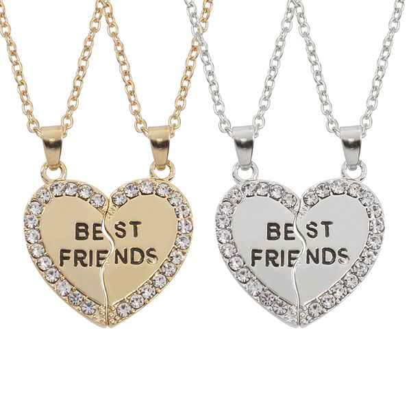 

crystal heart pendant necklace friend letter necklace wholesale jewelery gift friend alphabet jewelry, Silver