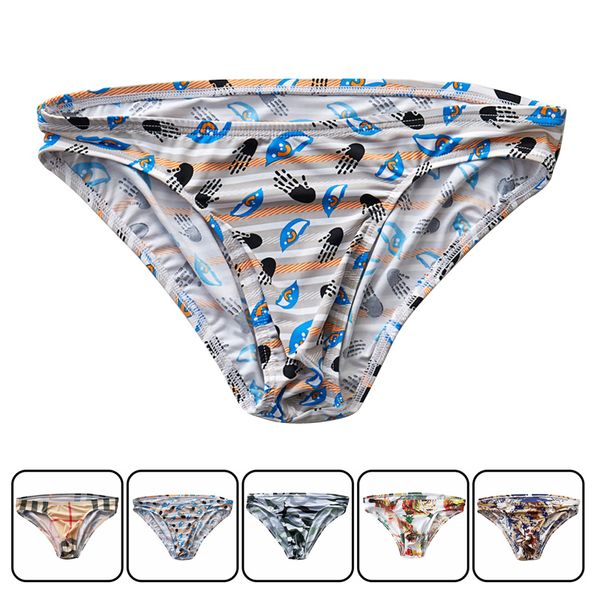 

briefs men underwear 2019 men fashion underwear briefs printed low waist ice silk breathable underpants jockstrap, Black;white